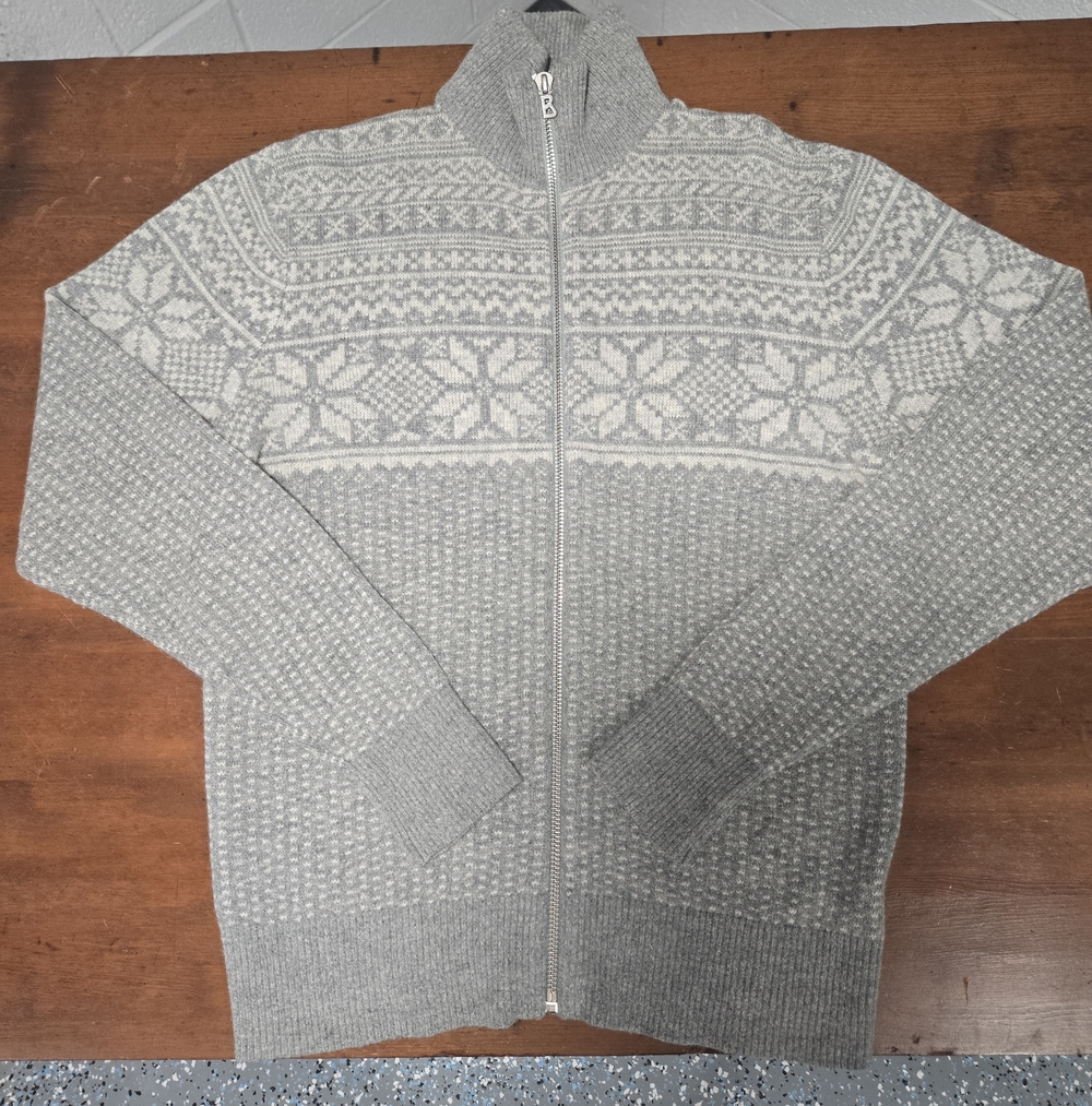 Bogner Fire & Ice Fair Isle Nordic Snowflake Wool Full Zip Jacket Sweater Large